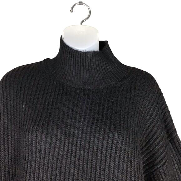 Topshop Black Mock Neck Ribbed Knit Sweater Small 4-6 Cropped Split Hem - Picture 5 of 11